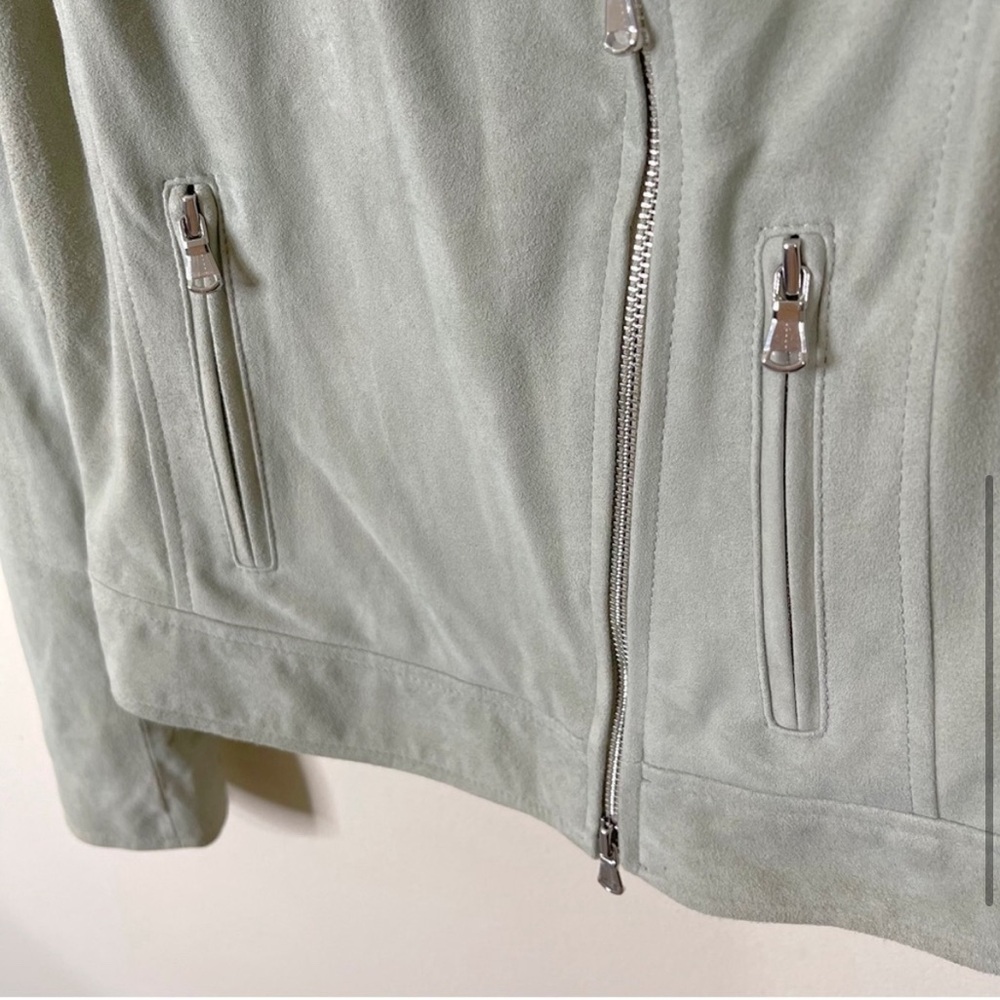 L'AGENCE Light Green Ryder Suede Moto Biker Jacket Size XS NWOT - Picture 4 of 6